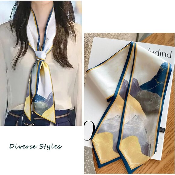 Women's oil Painting Landscape Purse Scarf For Handbags Silky Long Bag Scarfs - Picture 6 of 6